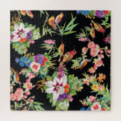 野鳥の花：黒ヴィンテージ ジグソーパズル (横)