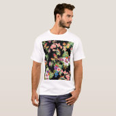 野鳥の花:黒ヴィンテージ Tシャツ (正面フル)