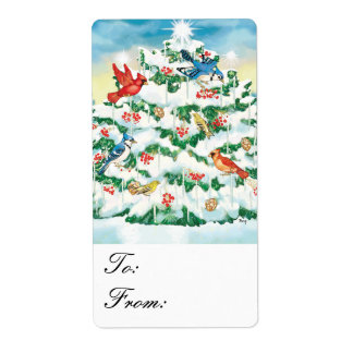 野鳥自然星付きクリスマスツリーギフトラベル ラベル