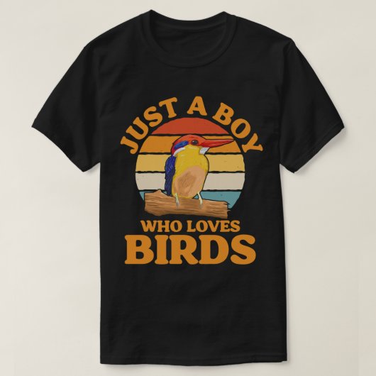 野鳥観察おもしろい鳥の恋人が鳥を愛する少年 Tシャツ (デザイン正面)