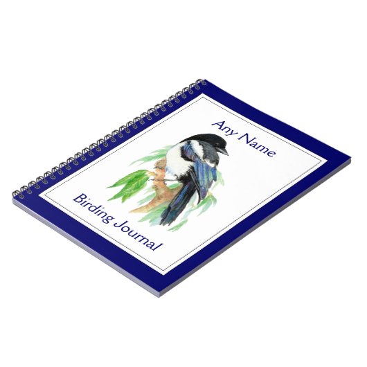 野鳥観察カスタムジャーナル水の色マグピー ノートブック (左側)