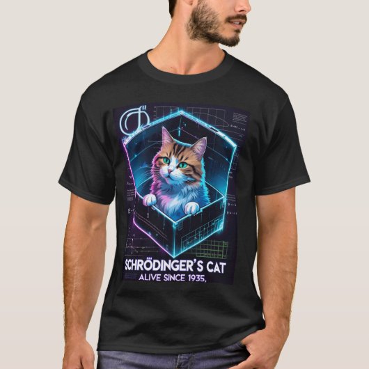 量子のパラドックス シュレディンガーの猫 生死両状態 Tシャツ (正面)