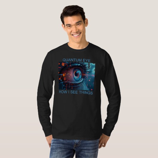 量子の目 ブラック メンズ ロングTシャツ Tシャツ (正面フル)