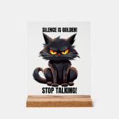 金おもしろいの沈黙の猫の言葉の芸術の皮肉 アクリルサイン (正面)