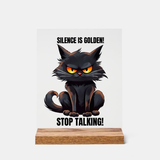 金おもしろいの沈黙の猫の言葉の芸術の皮肉 アクリルサイン (正面)
