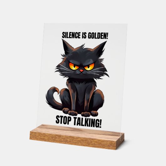 金おもしろいの沈黙の猫の言葉の芸術の皮肉 アクリルサイン (傾斜)