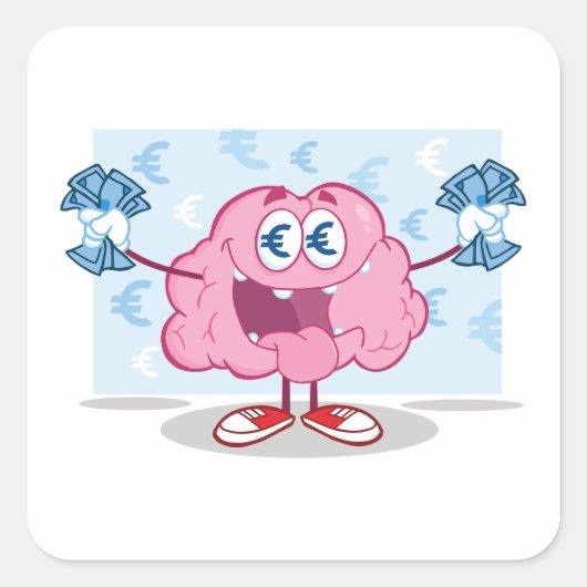 金おもしろい脳漫画ユーロの現金愛好家 スクエアシール (正面)