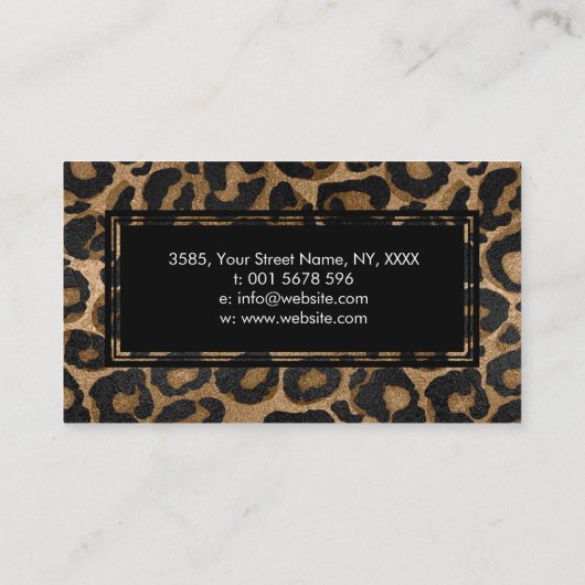 金および黒いグリッターのヒョウのジャガーのプリント 名刺 (裏面)