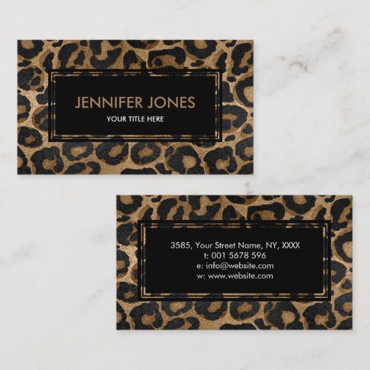 金および黒いグリッターのヒョウのジャガーのプリント 名刺 (正面/裏面)