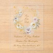 金お洒落のフローラリース写真の保存日付 アクリル招待状 (正面)