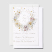 金お洒落のフローラリース写真の保存日付 ベラム紙招待状 (オフセット)