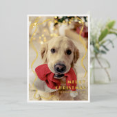 金お洒落のリボンのペット写真メリークリスマス 箔シーズンカード (立ち正面)