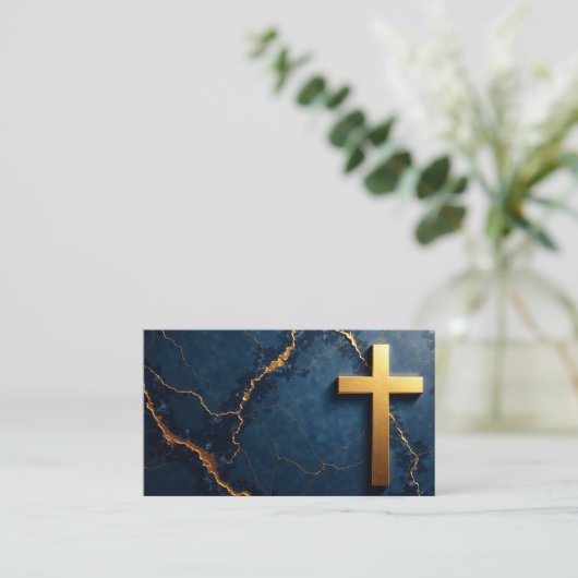 金お洒落の十字付き大理石 名刺 (スタンド正面)