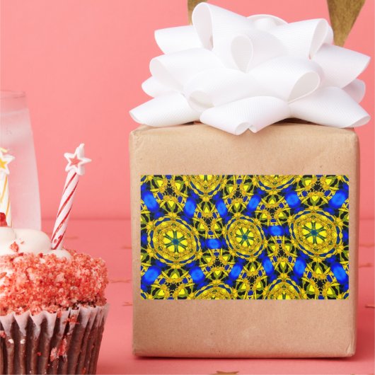 金かわいらしの花柄 長方形シール (パーティー)