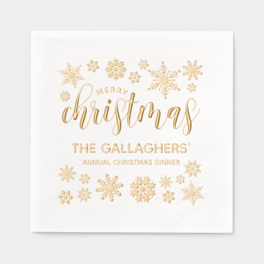 金かわいらしの雪片メリークリスマスディナー 箔ナプキン (正面)