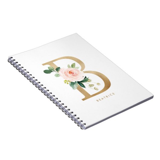 金かわいらしフェイク箔フローラレターBモノグラム ノートブック (右側)