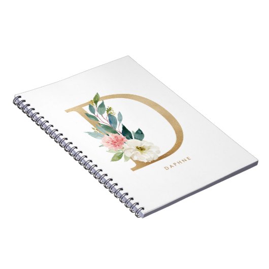 金かわいらしフェイク箔フローラレターDモノグラム ノートブック (右側)