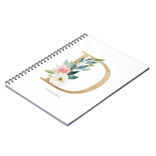 金かわいらしフェイク箔フローラレターDモノグラム ノートブック (左側)