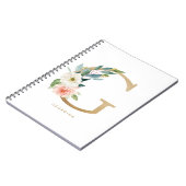 金かわいらしフェイク箔フローラレターGモノグラム ノートブック (左側)