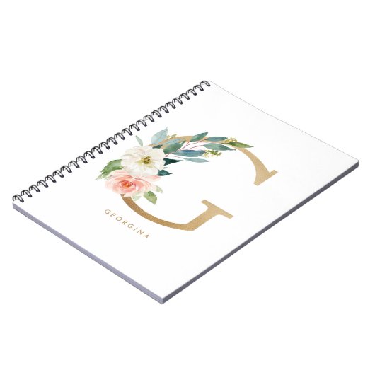 金かわいらしフェイク箔フローラレターGモノグラム ノートブック (左側)