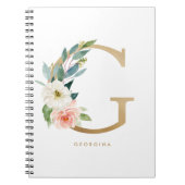 金かわいらしフェイク箔フローラレターGモノグラム ノートブック (正面)
