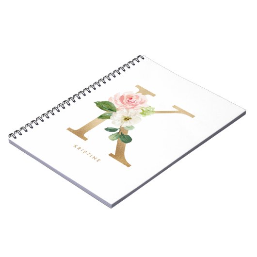 金かわいらしフェイク箔フローラレターKモノグラム ノートブック (左側)