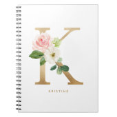 金かわいらしフェイク箔フローラレターKモノグラム ノートブック (正面)