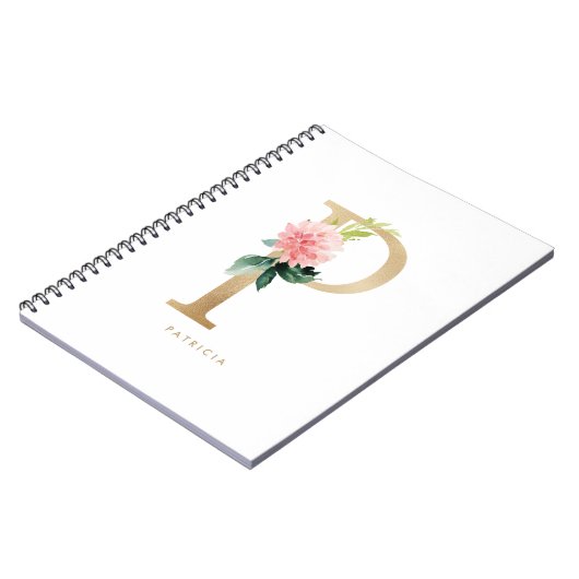 金かわいらしフェイク箔フローラレターPモノグラム ノートブック (左側)