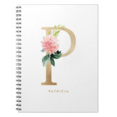 金かわいらしフェイク箔フローラレターPモノグラム ノートブック (正面)