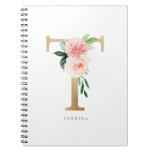 金かわいらしフェイク箔フローラレターTモノグラム ノートブック (正面)