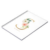 金かわいらしフェイク箔フローラ文字Aモノグラム ノートブック (左側)