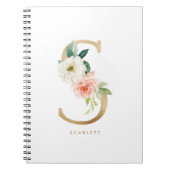 金かわいらしフェイク箔フローラ文字Aモノグラム ノートブック (正面)