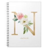 金かわいらしフェイク箔フローラ文字Nモノグラム ノートブック (正面)