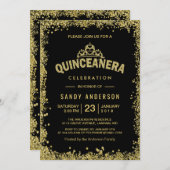 金が輝くクラウンのキンセアニエラ 15歳の誕生日 招待状 (正面/裏面)