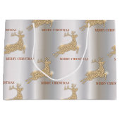 金きらめくのトナカイ銀クリスマス ラージペーパーバッグ (正面)