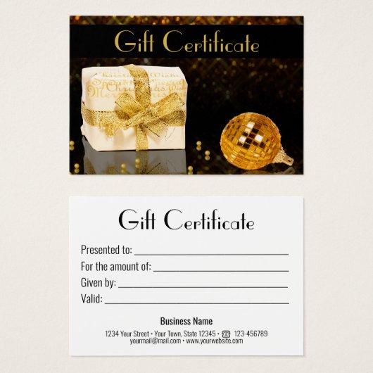 金きらめく金クリスマスギフト券カード (正面&裏面)