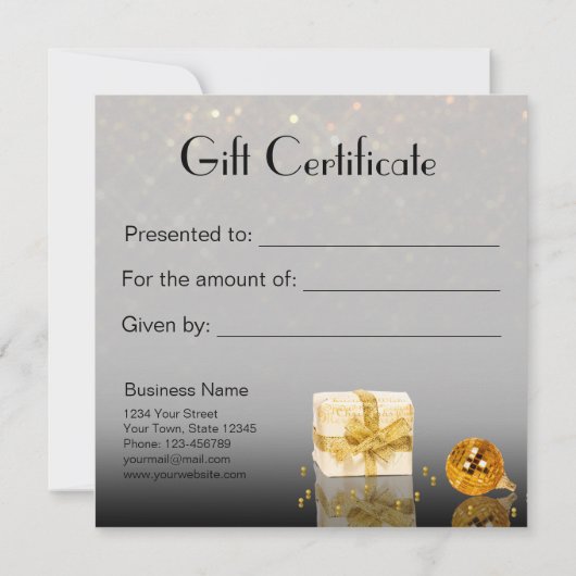 金きらめく金クリスマスプレゼント証書 (裏面)