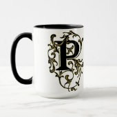 金つる植物-マグで包まれたな手紙「P」 マグカップ (左)