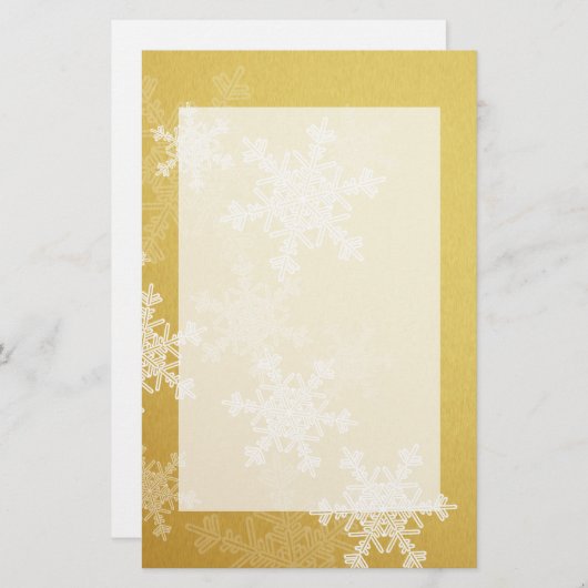 金とガーリー白のクリスマスの雪 便箋 (正面/裏面)