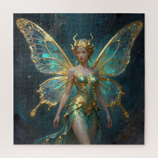 金とターコイズの魔法の妖精 ジグソーパズル (縦)