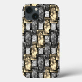 金と灰色の染み、彫り込んだ長方形の絵 iPhone 13ケース