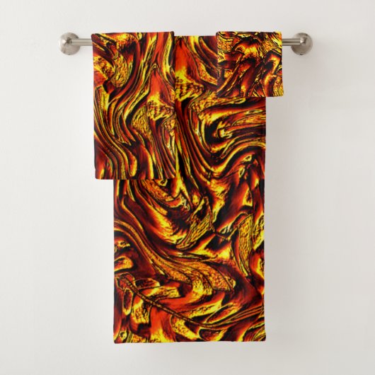 金と珊瑚色または鮮やかな赤のテクスチャ バスタオルセット (インサイチュ)