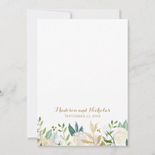 金と白の花のウェディング・招待状カード 招待状 (裏面)