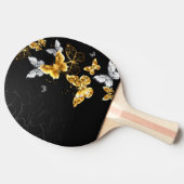 金と白の蝶々 卓球ラケット (横)