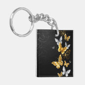 金と白の蝶 キーホルダー (正面左)