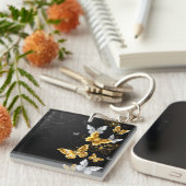 金と白の蝶 キーホルダー (正面右)