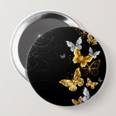 金と白の蝶 缶バッジ (正面&裏面)