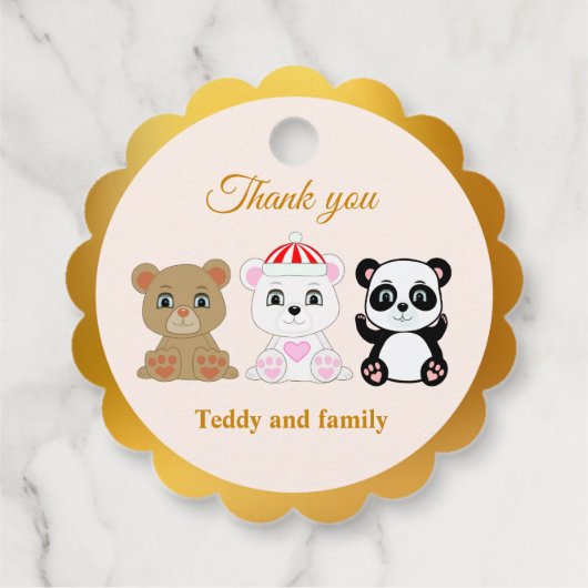金と砂のベジュでキュートな3つのクマ フェイバータグ (裏面)