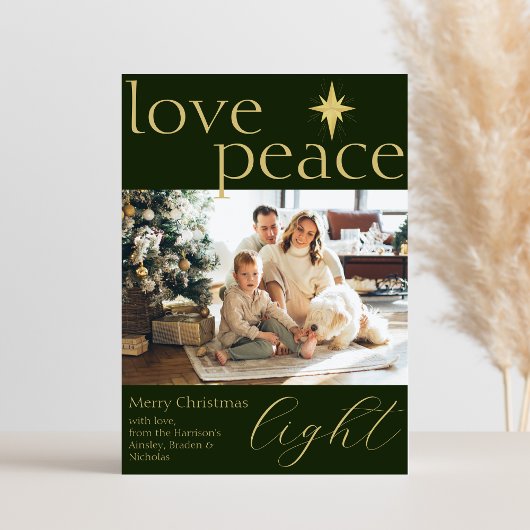 金と緑の平らな写真のホリデーカード シーズンカード