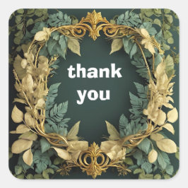 金と緑の葉が縁取る サンクス スクエアシール